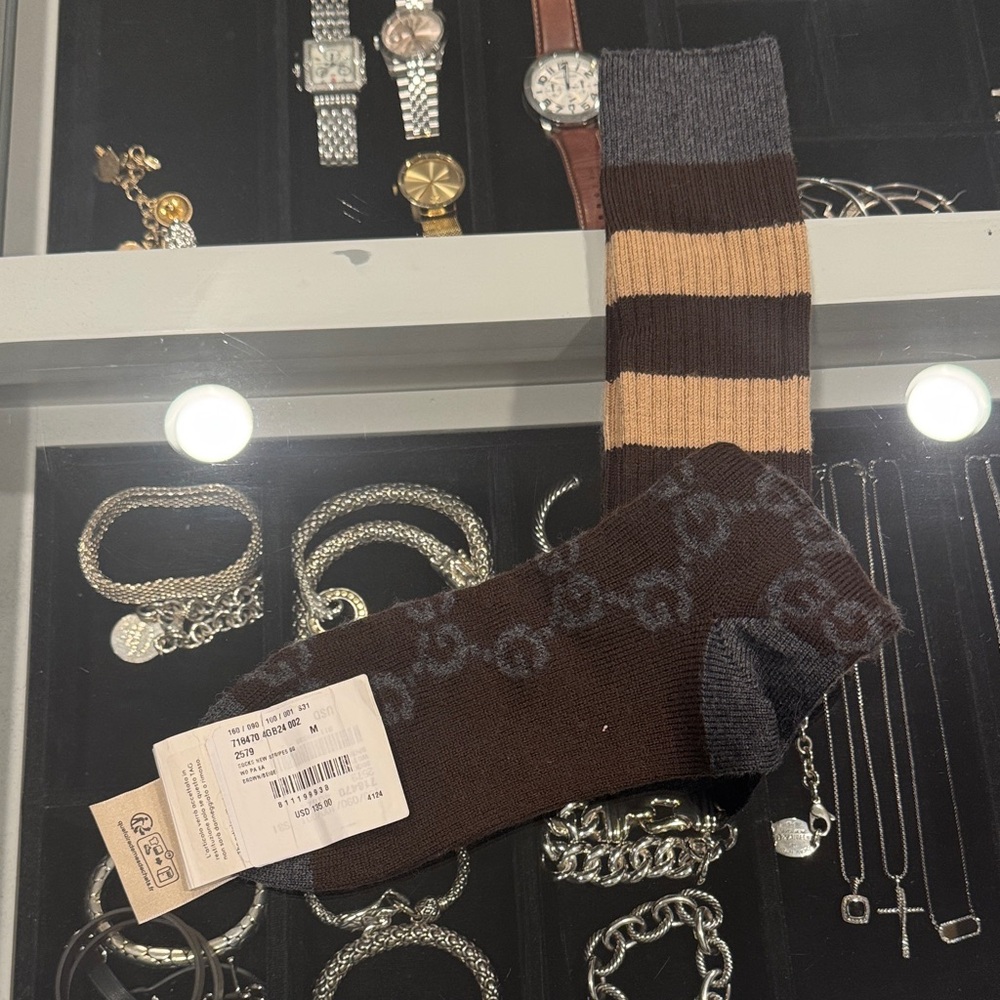 Gucci Dark Brown and Tan Patterned Socks